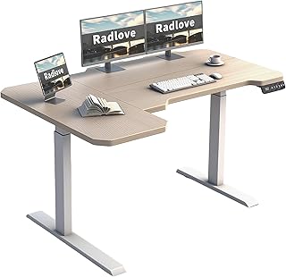 Radlove elektriskt höjdjusterbart hörnskrivbord L-format med dubbelmotor och LED-display, 150 x 78 cm ståbord justerbart skrivbord för hemmakontor och kontor, ek