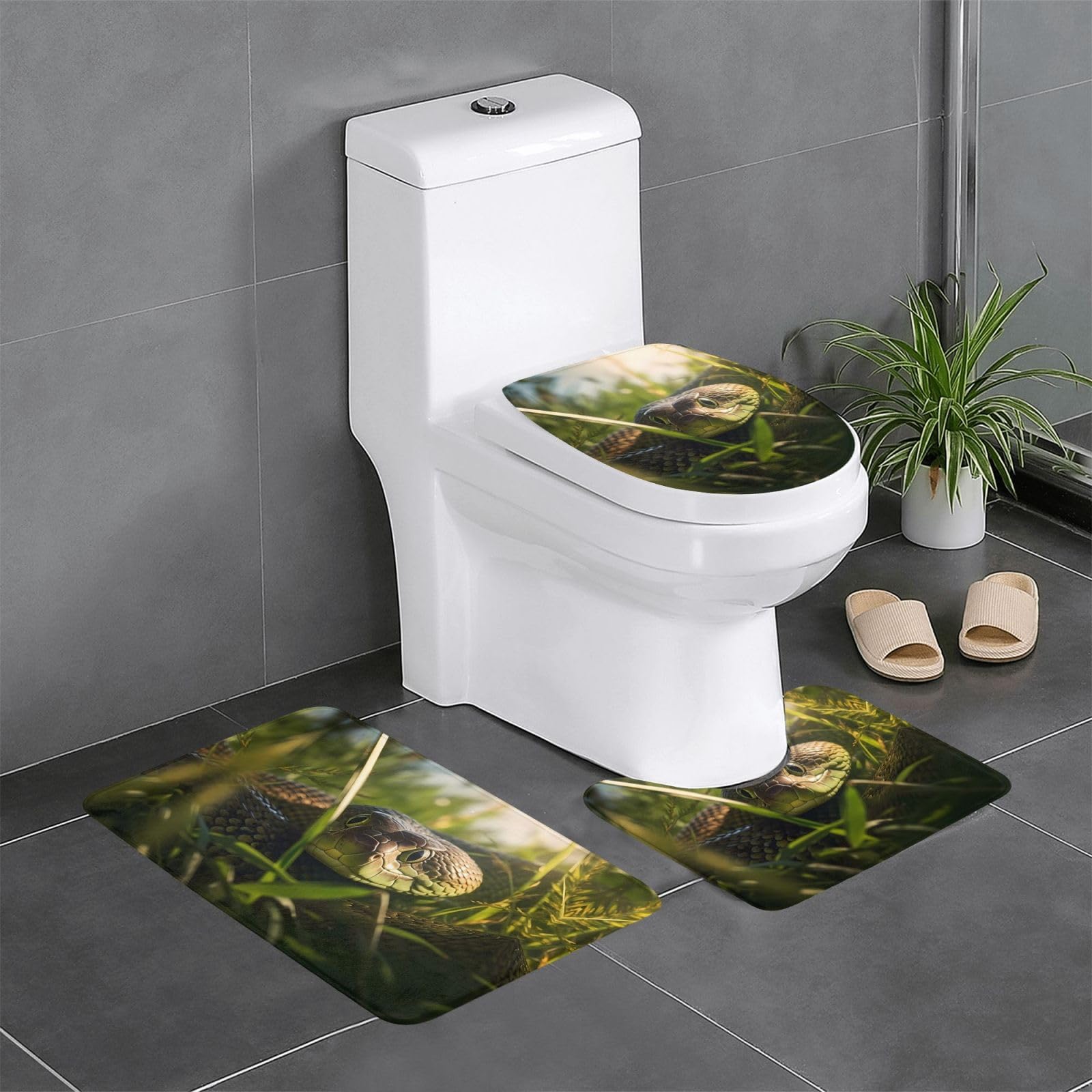 Tapis de salle de bain motif serpent lavable et sécurisé de 3 pièces