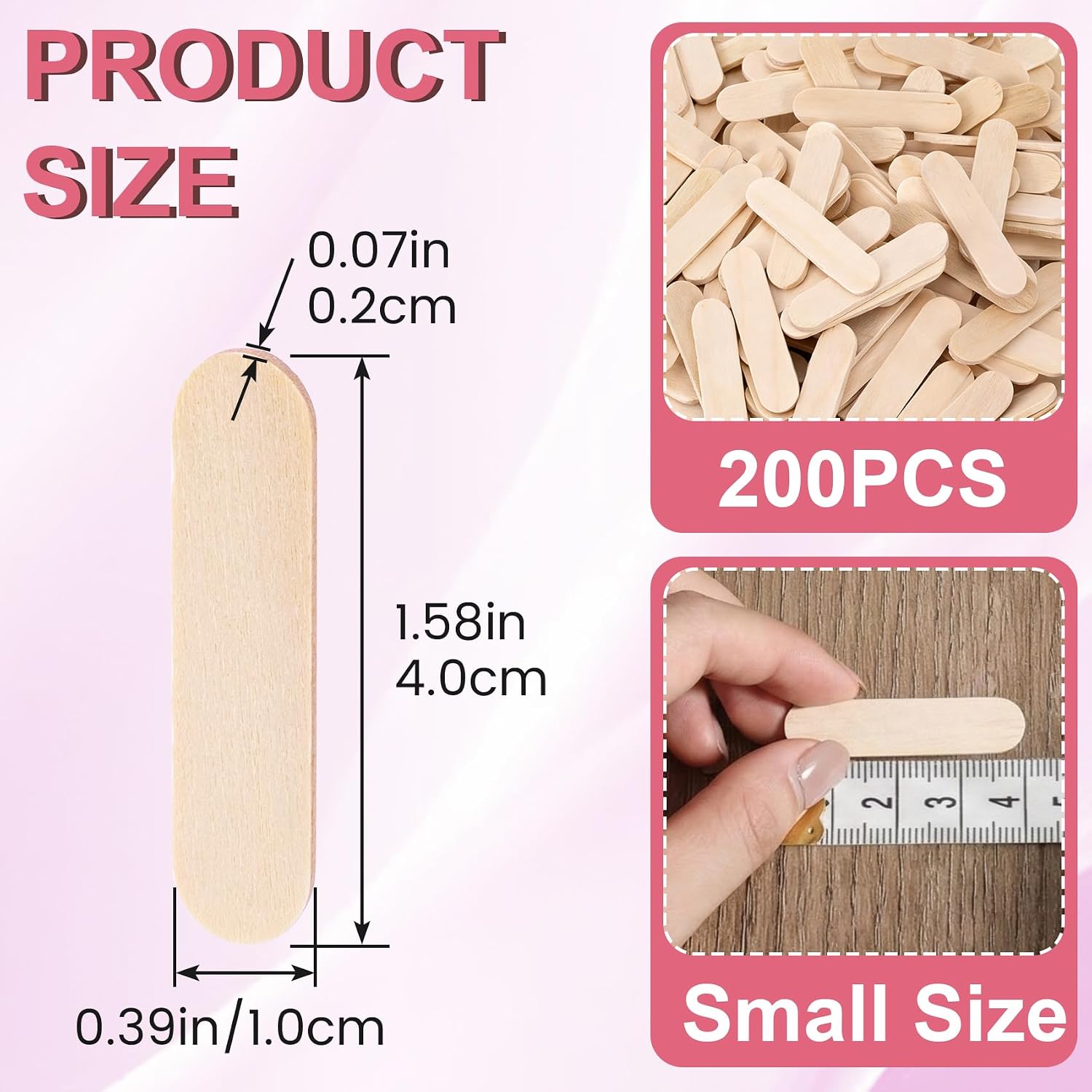 200pcs Mini Wood Ice Cream Sticks, 1.58 Inch Food Grade Popsicle Sticks Bulk, Mini Natural Wooden Ice Pop Supplies for Popsicles Dessert Food