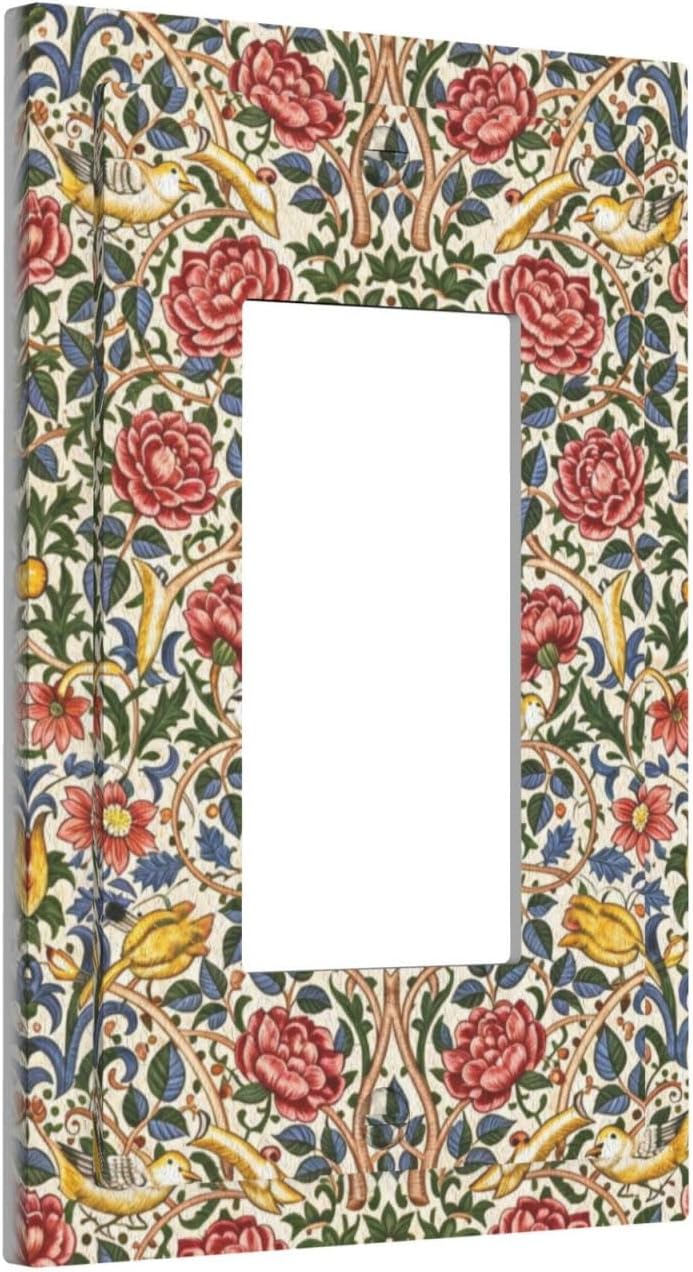 William Morris Flower Pattern Decorative Outlet Covers 1 Gang Rocker Light Switch Cover Aesthetic Nature Floral Botanical Single Device Gfci Receptacle Switch Wall Plate Bathroom Bedroom