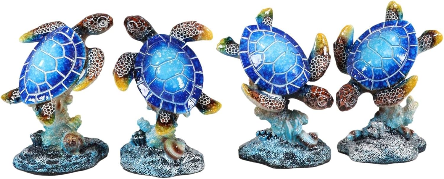 Ebros Gift Nautical Marine Swimming Baby Sea Turtles Colorful Figurine Set of 12 Whimsical Turtle Tortoise Decors Miniature Small Sea Reptiles Animal Sculptures
