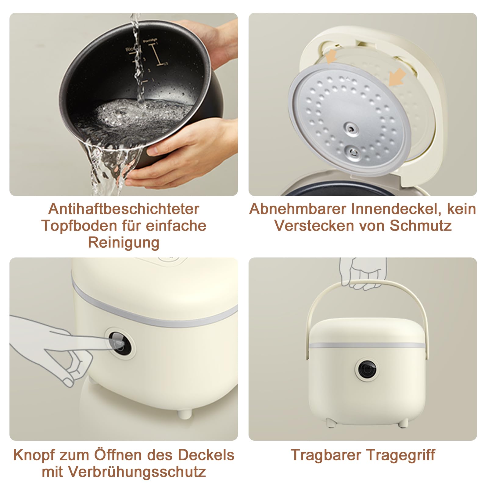 Bear Reiskocher 3,5 Tassen (ungekocht) mit Dampfgarer, Multifunktioneller 350W Elektrischer Mini Rice Cooker，6 Reiskochfunktionen für 2-4 Personen