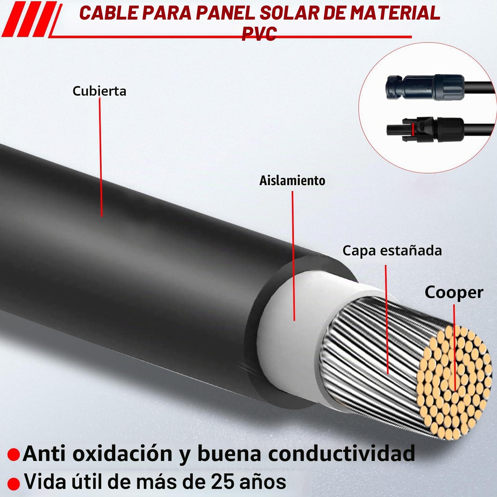 4mm² 5M Cable Fotovoltaico,Cable de Extensión Paneles Solares,Cable Solar,Cable Solar Fotovoltaico,para Panel Solar