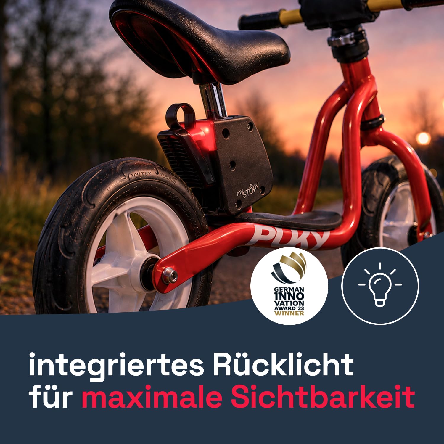 Bremsassistent für PUKY Modell LR M/LR M Classic mit Motiv (Schwarz) I für Kinder ab 2Jahre | integriertes Rücklicht für mehr Sicherheit