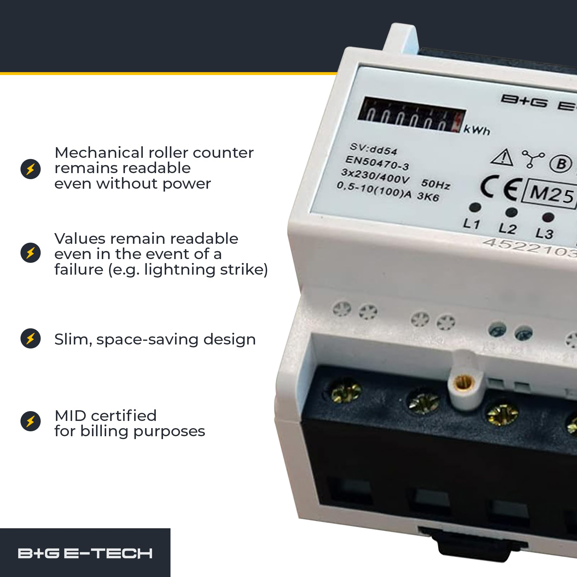 3-fazowy cyfrowy licznik prądu trójfazowego [DRT430A – MID 26] z mechanicznym licznikiem rolkowym, certyfikat MID, pomiar bezpośredni do 100 A, 400 V, wyjście impulsowe S0, montaż na szynie DIN