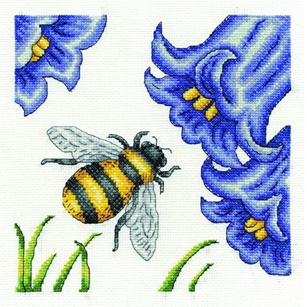 Dmc Multi Colour Cross Stitch Kit - Bee And Bluebells (1539), 100% Cotton