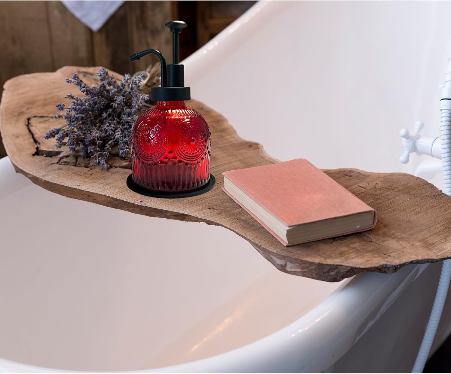 Vintage Soap Dispenser for Bathroom,Glass Kitchen Soap Dispenser with Pump,Farmhouse Antique,Cute Small Rustic Decor (Red) image 4