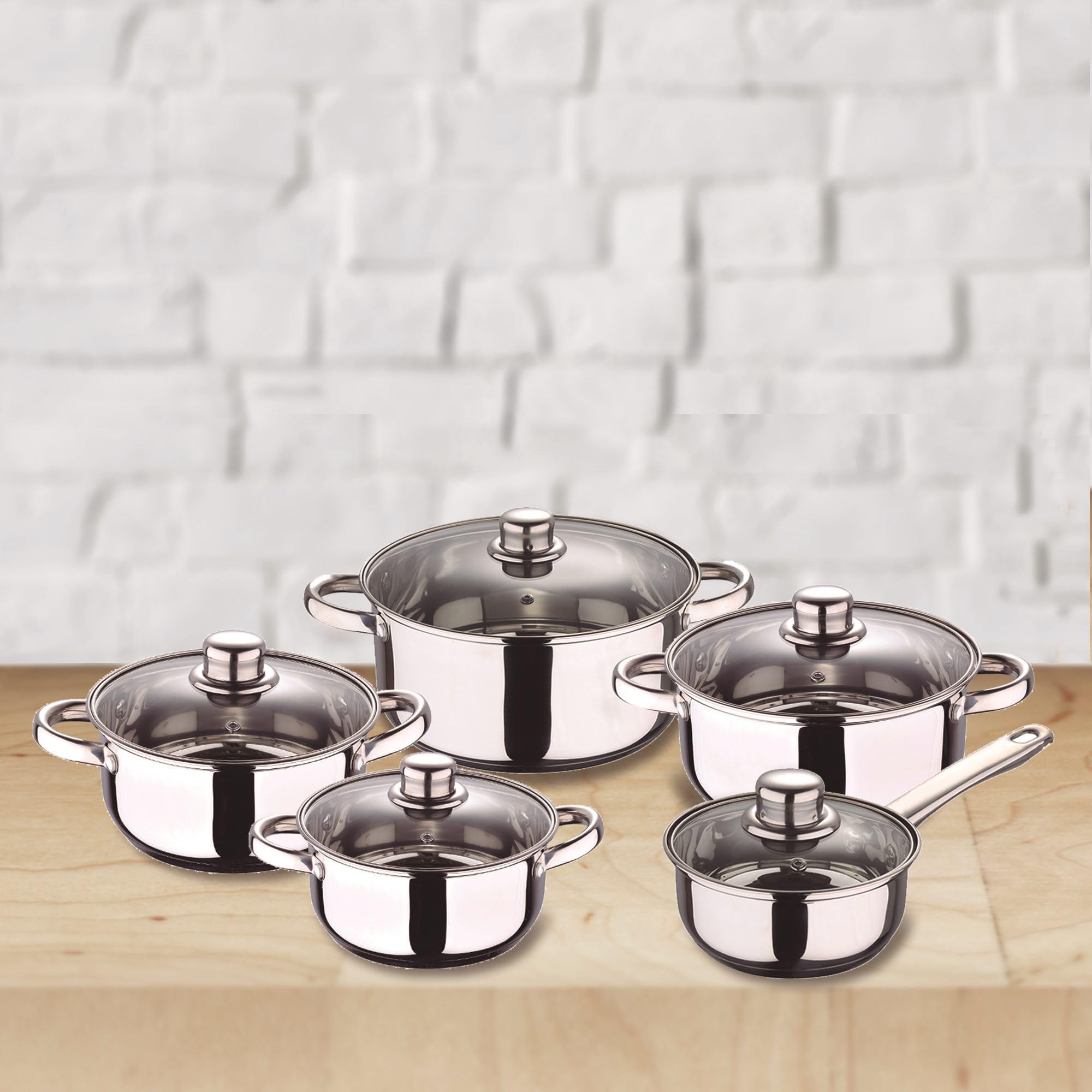San Ignacio Kochgeschirr-Set, 12-teilig, aus Edelstahl, verchromt, Kollektion Cassel+, 5-teiliges Küchenutensilien-Set aus Silikon und Holz