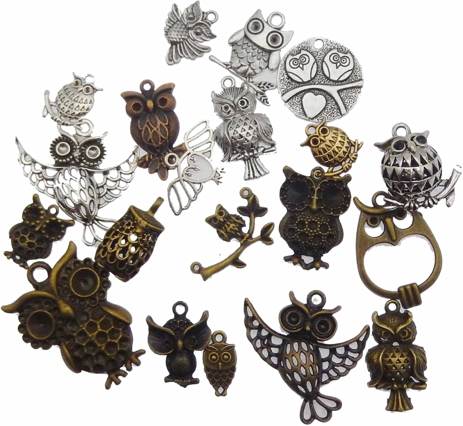 Julie Wang 100PCS Mixed Owl Bird Charms Antiqued Silver Bronze Pendants for Jewelry Necklace Bracelet Making Bulk Lot Craft DIY Accessories - Image 2