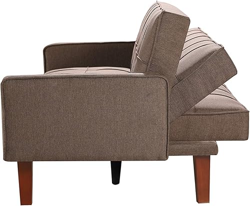 Miniatura 7 de Sofá cama plegable moderno y convertible tapizado de lino, sofá cama de tela moderna, asiento convertible para espacios de vida compactos, estudio