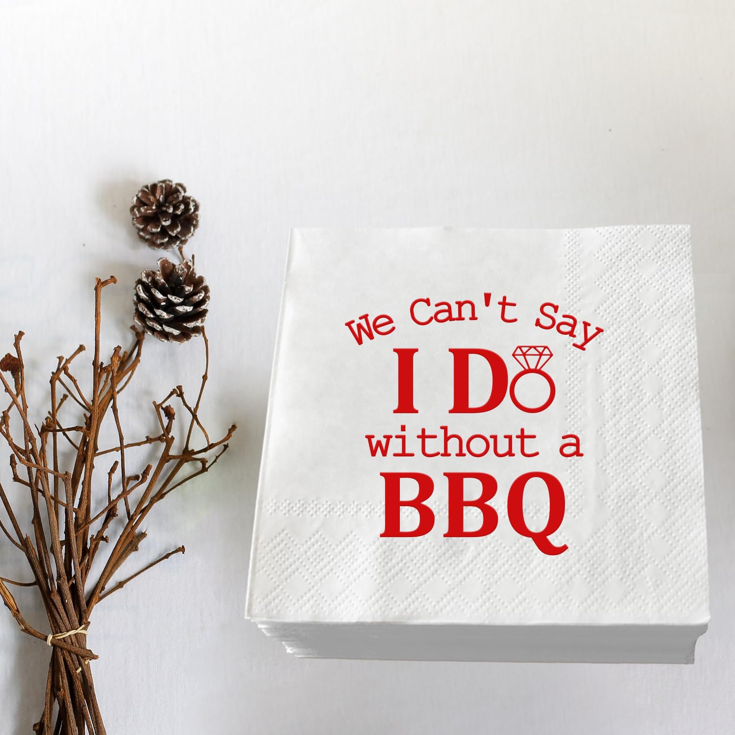 Servilletas de papel con texto en inglés "I Do BBQ", color rojo, con texto en inglés "We Can't Say I Do Without A BBQ", 50 unidades, divertidas servilletas de bar para bodas, compromisos, despedidas