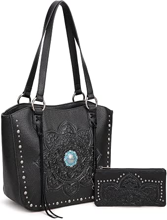 Montana West Western Tooling Tote Bag with Wallet Set for Women