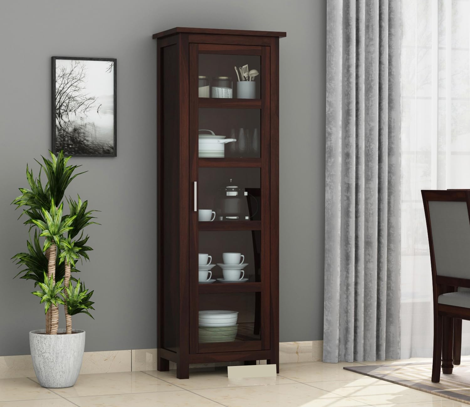 Furniture Sheesham Wood Crockery Cabinet || Kitchen Cabinet || Display Cabinet | Bookshelf || Wooden Storage Cabinet || (Walnut Finish)
