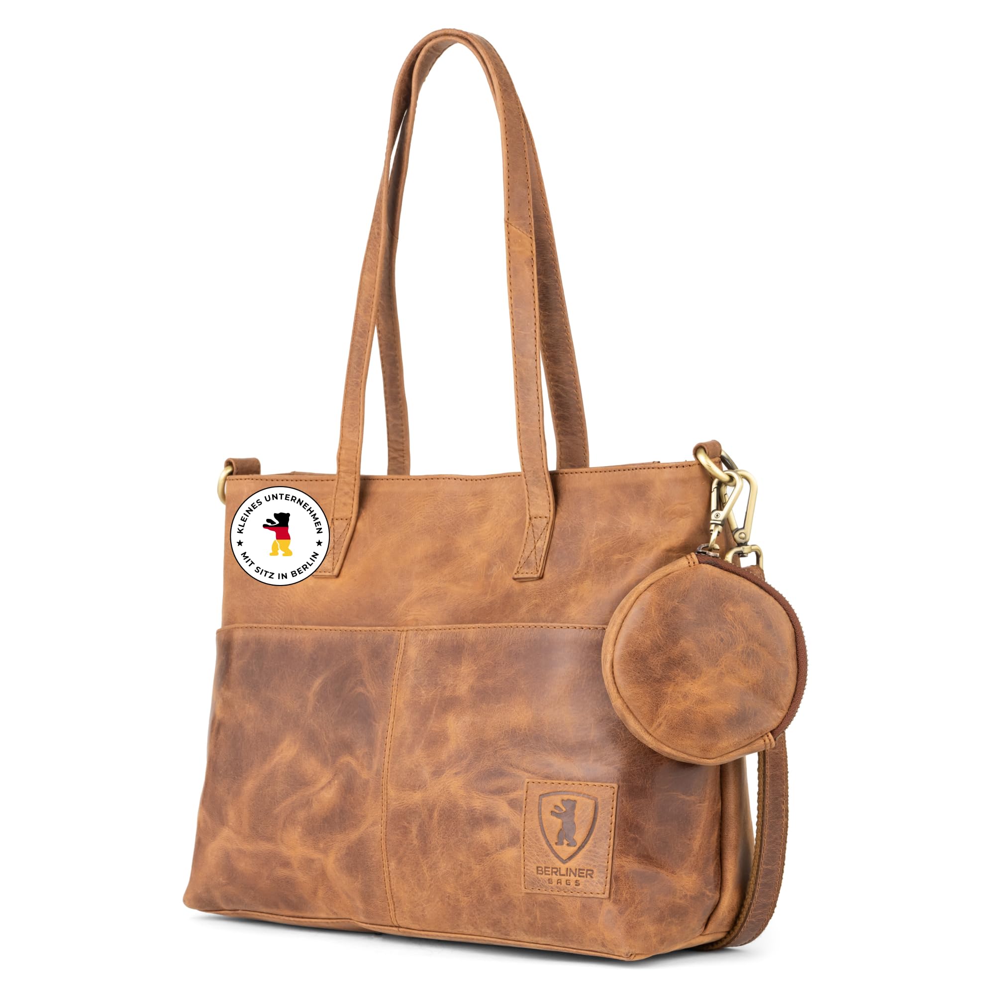 Berliner Bags Vintage Arbeitstasche Julia, Große Umhängetasche aus Leder, Schultertasche mit 14" Laptopfach, Handtasche für Damen