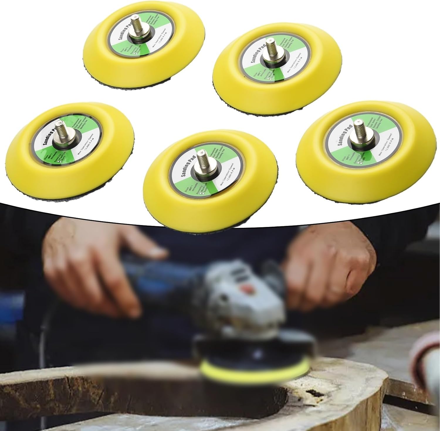 5-Pack 3-inch (75mm) Hook-and- Sanding Backing Pad with M6 Thread Pneumatic Sanders — Rubber- Composite, 12000 RPM Rated, Wood, & Automotive Polishing