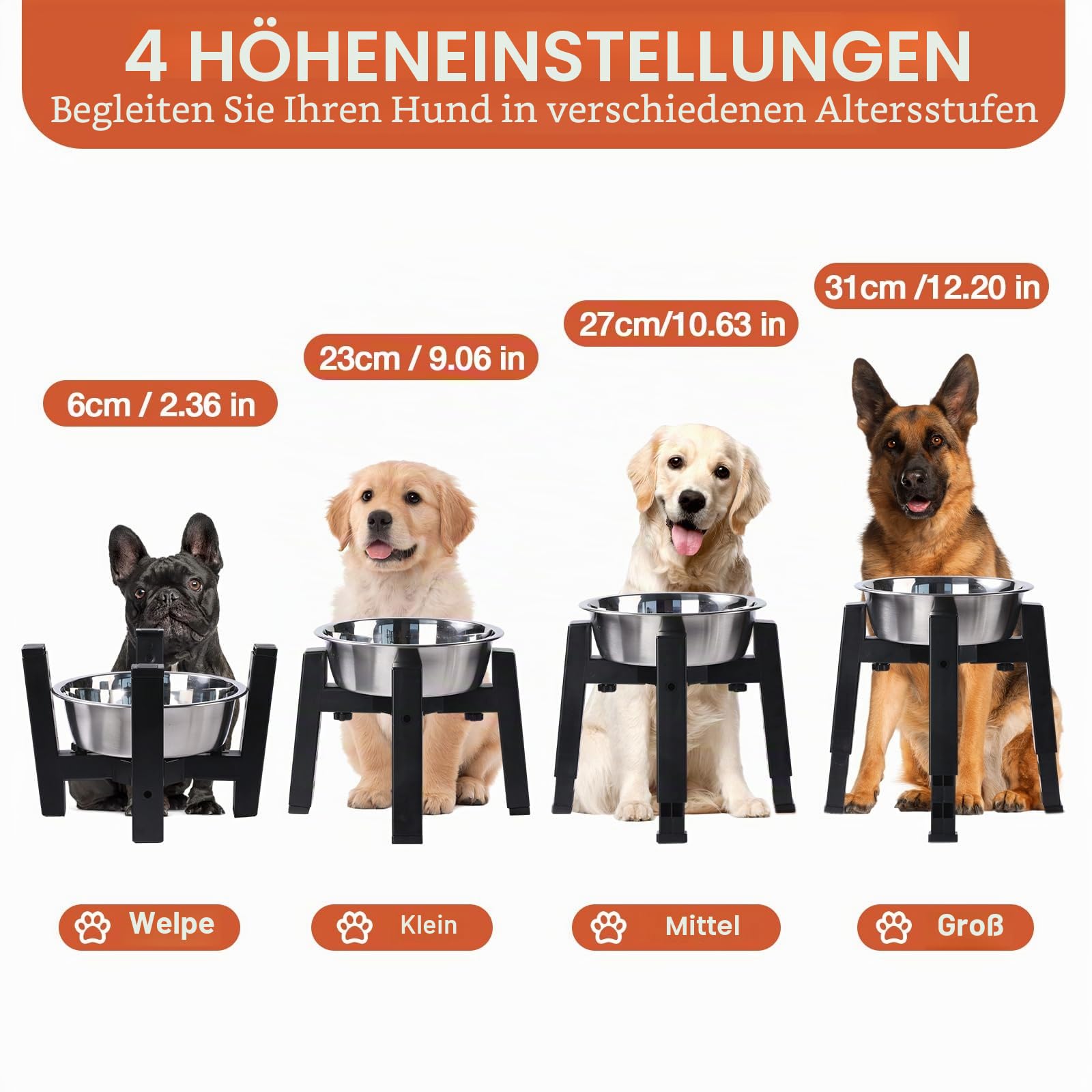 Marchul Hundenapfständer mit Verstellbarer Höhe und Breite [Nur Ständer], erhöhte Hundenäpfe für mittlere und große Hunde, rutschfeste Basis Stabiler erhöhter Futterständer