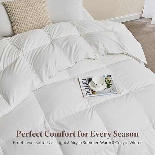 Miniatura 6 de Edredón de fibra de plumón de ganso tamaño Queen  Funda de mezcla de algodón egipcio, para todas las estaciones, relleno de edredón de lujo de hotel