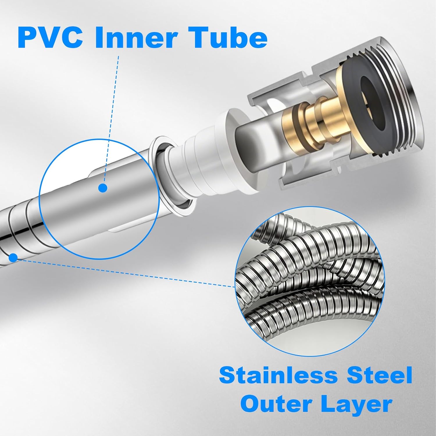 79-Inch Stainless Steel Shower Hose, FSDIYU Extra Long Flexible Anti-Kink Handheld Shower Head Hose with Universal G1/2 Insert for Pet Bathing, RV Cleaning, Bidet Hoses Extension Replacement thumbnail