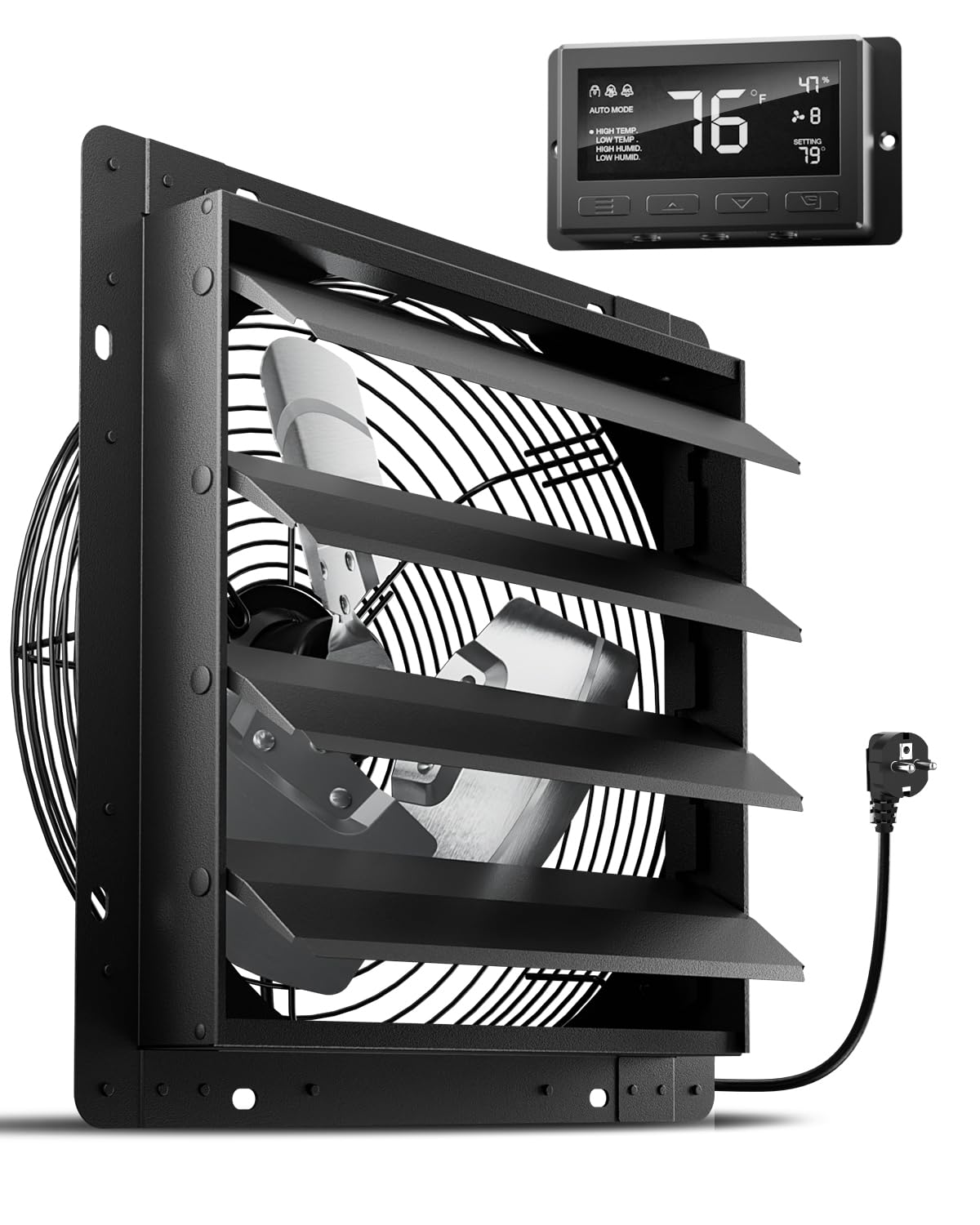 HG Power 350 mm Ventilatore di Scarico con Regolatore di Temperatura e Umidità 2200m³/h Ventilatore Industriale Intelligente da Parete con Motore EC per Cantina Garage Cucina Serra