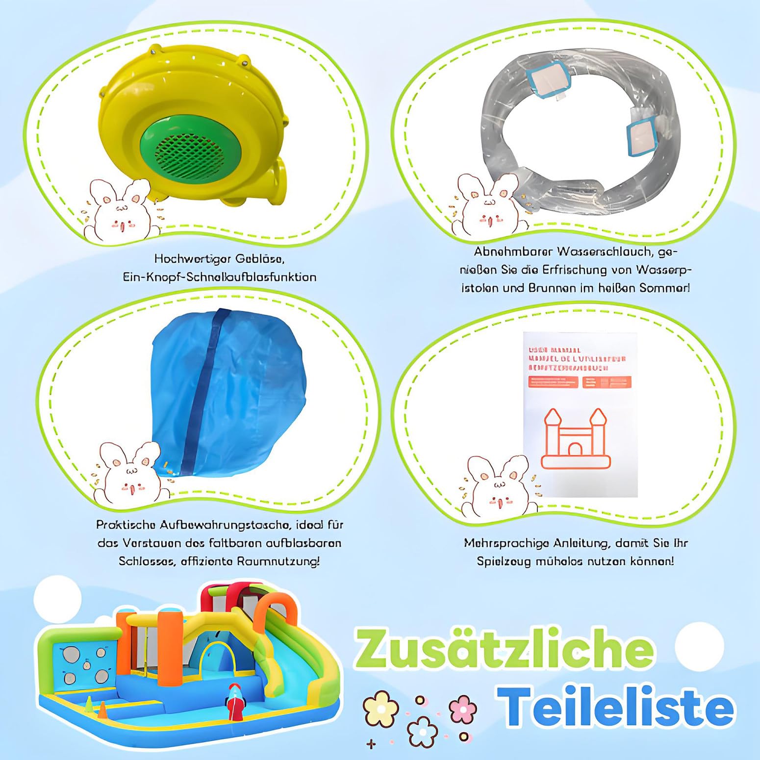 Castillo Hinchable Parque Acuático Multifuncional + Parque de Trampolines para Niños, Tobogán, Muro de Lanzamiento, Canasta de Baloncesto, Muro de Escalada, Incluye Ventilador de 450W, Carga Máx 180kg