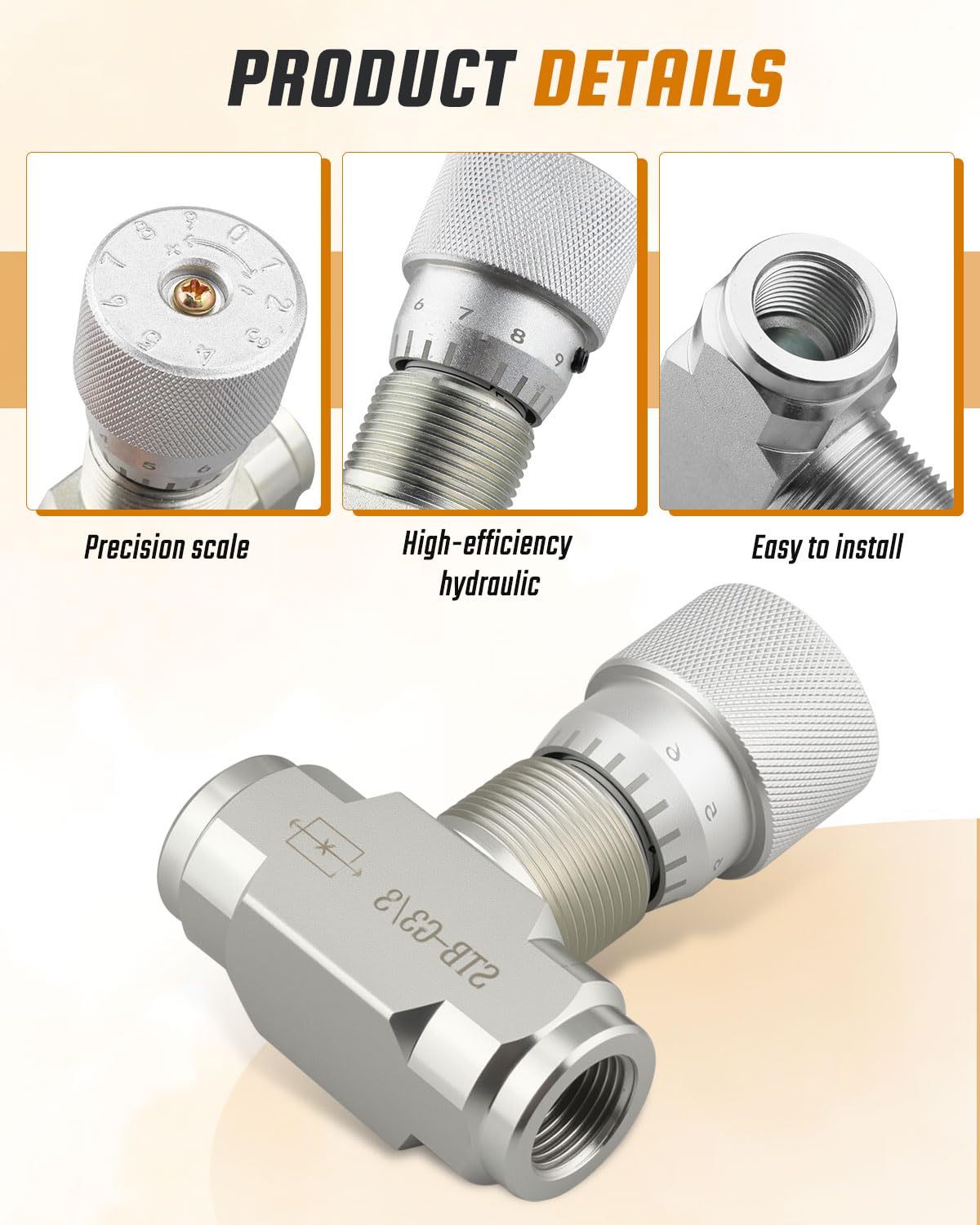 STB-G3/8 - Válvula de control de flujo hidráulico L08 de 3/8 pulgadas para sistemas hidráulicos de excavadoras pequeñas, mini válvula de excavadora