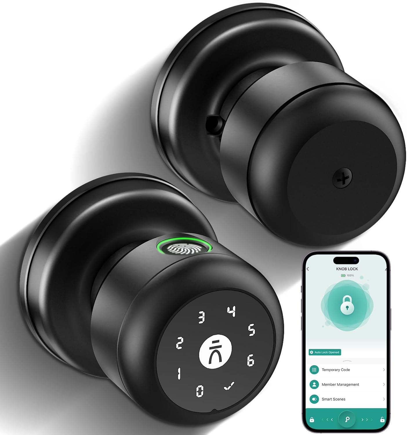 Fingerprint Door Lock, Good Fingerprint Door Knob with Lock, Biometric Door Locks with App Management & Key, Keyless Thumbprint Entry Door Locks for Bed room, Entrance Door, House-Matte Black