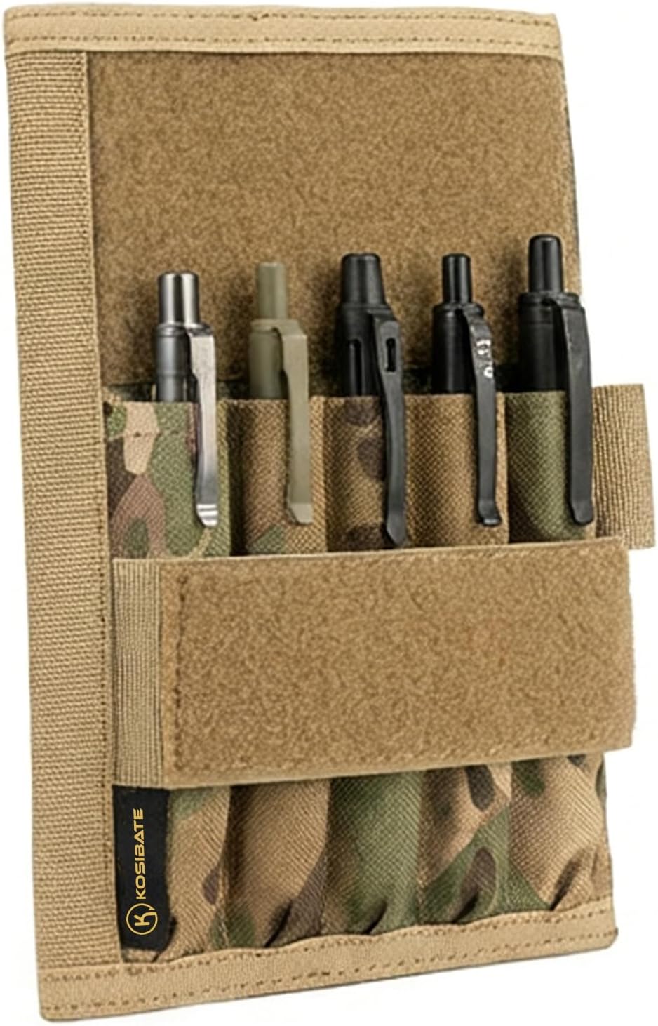 KOSIBATE Military Notebook Cover, Tactical Leader Book Cover with Pen Holder, 8"x5"(Camogreen)