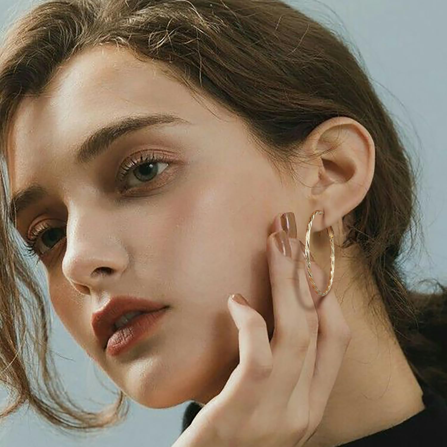 14K Gold Hoop Earrings for Women Large Gold Hoop Earrings for Women Unique Textured Slash Design Big Hoops Earring 40mm - Image 2