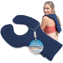 SunnyBay Shoulder and Upper Back Heating Pad, Microwavable Heated Neck and Shoulder Wrap, Weighted Moist Pain Relief Pack with Washable Cover and Flax Seed Filling, Large, Navy Blue