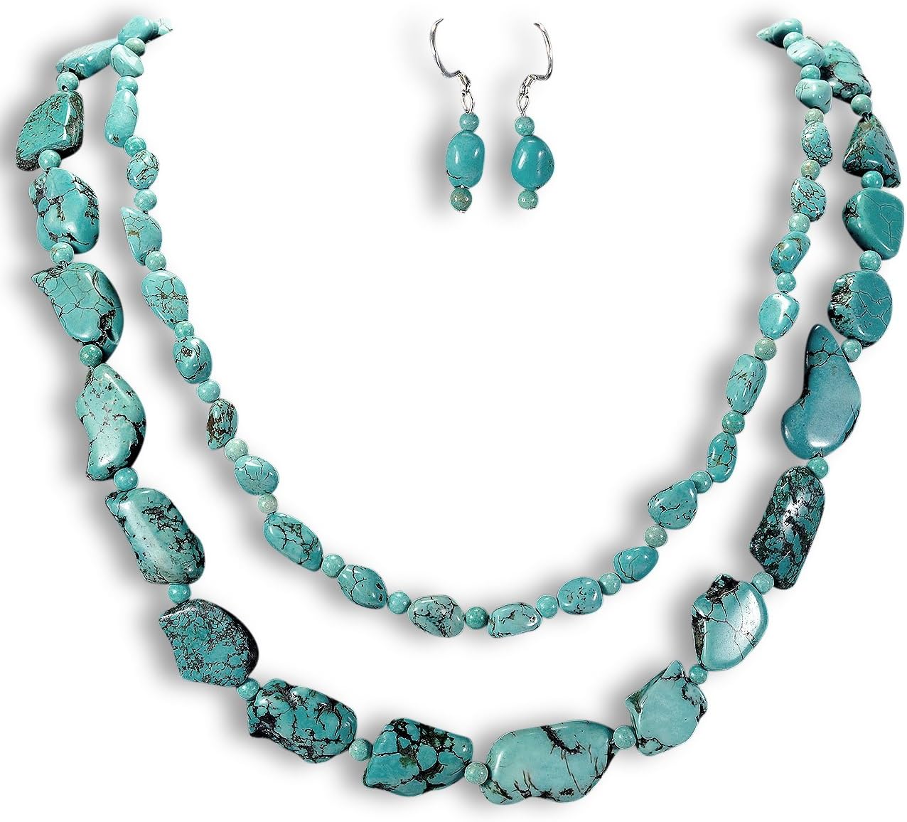 Natural Raw Turquoise Necklace & Earrings Set Sterling Silver Gemstone Handmade Jewellery UK Gift Idea by Tantric Tokyo