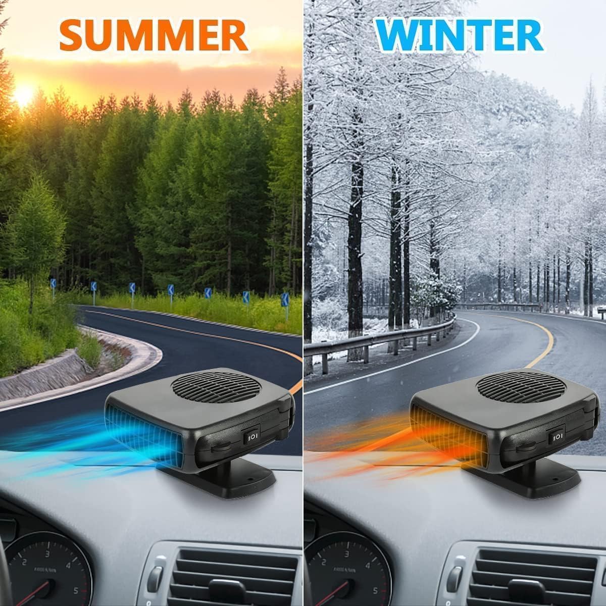 Leaflai 12v Car Heater, Car Heater Defroster With 2 in 1 Heating/Cooling, Anti-Fog Plug in Cigarette Lighter for Car Defroster Windshield Fast Defogge, Suitable for Cars