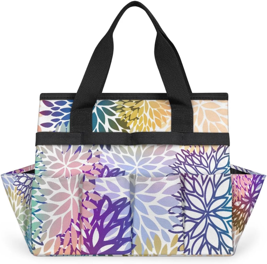 Garden Tool Bag Organizer Garden Tote Bag with Pockets Colorful Floral Elegant Tool Storage Organizer Gardening Tool Kit Holder 13" x 6.8" x 2.8"