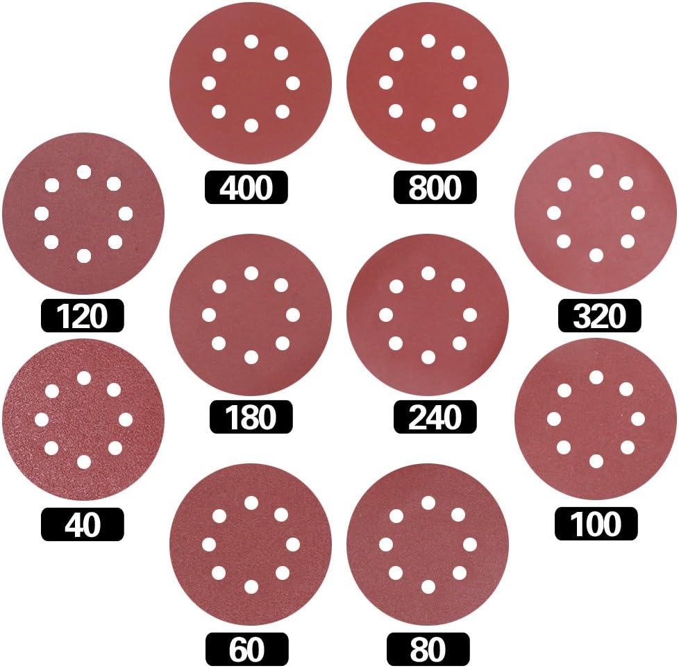 Swpeet 100 Pcs Sanding Discs Sandpaper Hook and Loop Pads for Circular