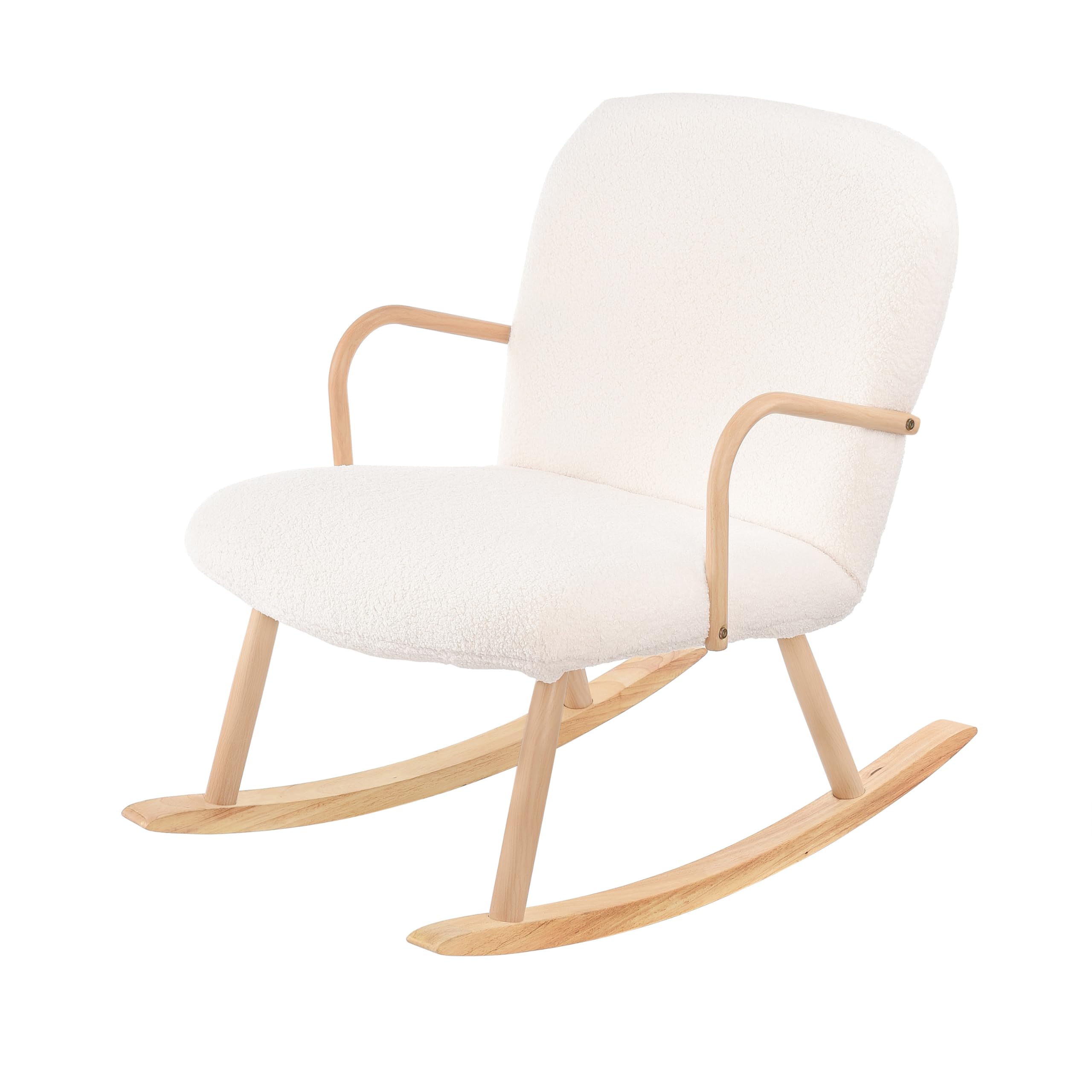 FEEOHOME Fauteuil Chambre Bébé, Chaise à Bascule avec Accoudoirs et Pieds en Bois, Velours Teddy Beige
