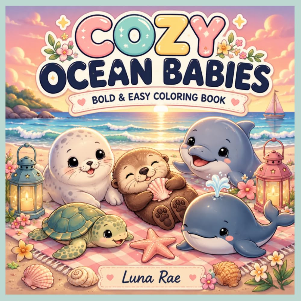 Cozy Ocean Babies: Bold & Easy Coloring Book: Cute Baby Sea Animals for Relaxation, Stress Relief, and Cozy Coloring Fun (Sunny & Cozy Coloring Books)