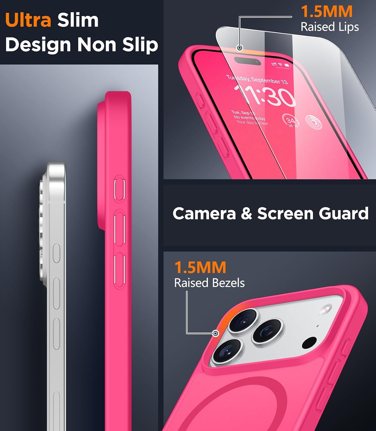 SPIDERCASE for iPhone 17 Pro Max Case, Magnetic Translucent Matte Case with 2PCS Tempered Glass Screen Protector Slim Phone Case for iPhone 17 Pro Max 6.9'', Hot Pink