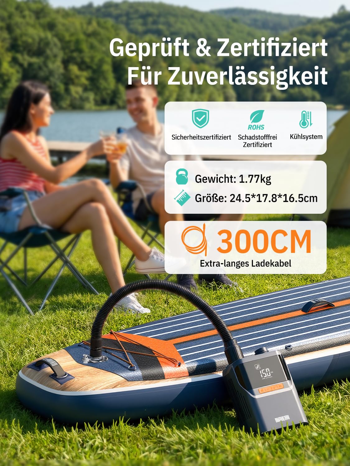 Niphean Elektrische Luftpumpe Akku, 50 PSI Luftpumpe Elektrisch für Autoreifen, Fahrrad, Luftmatratze, SUP Pumpe Elektrisch mit Tragetasche, Akku Pumpe mit Auto-Stopp für Aufblasbares&Entlüftung