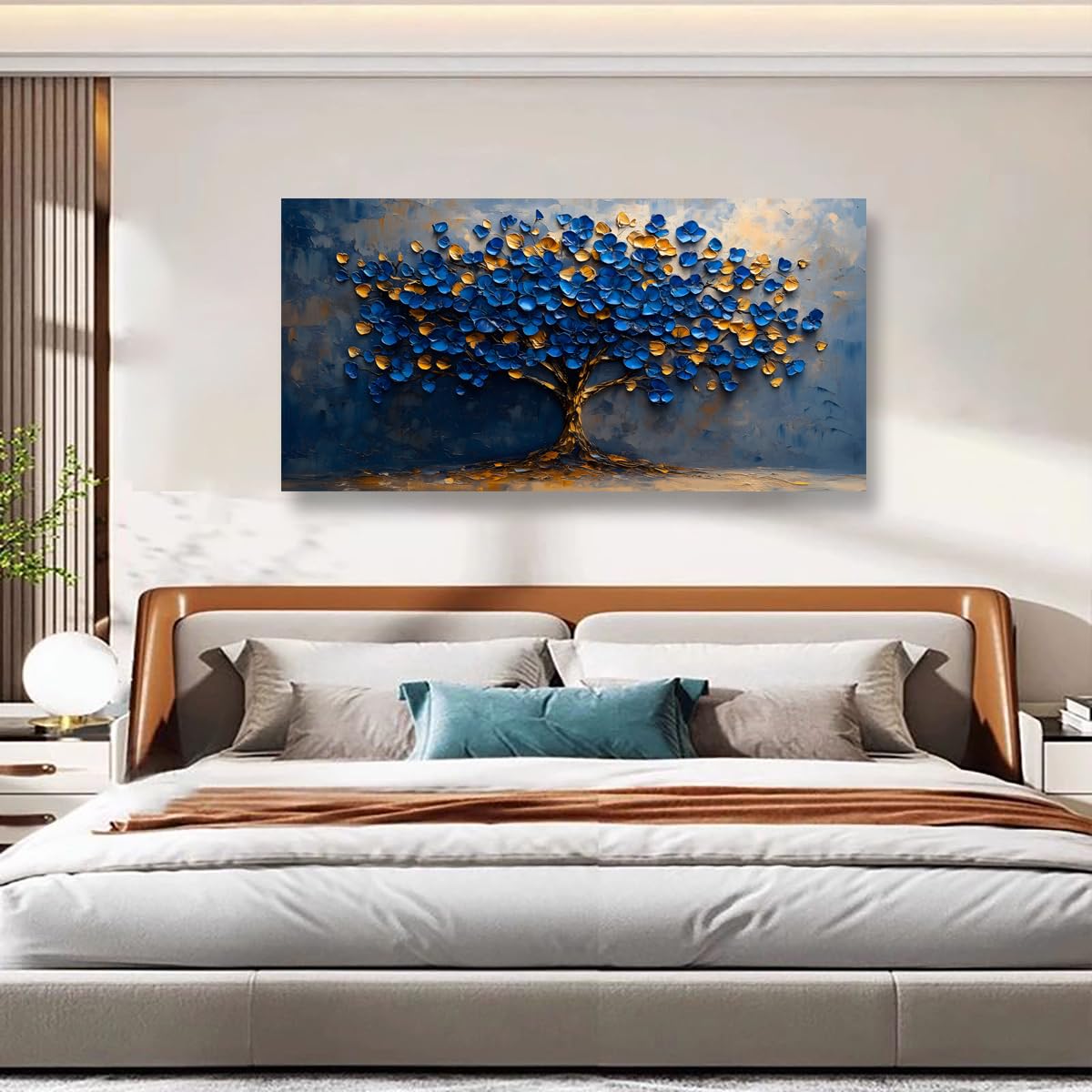 Kunstdruck auf Leinwand, abstrakter Baum, Schlafzimmer, Wanddekoration, Wohnzimmer, Baum des Lebens, Wandkunst, Büro, Küche, Gemälde, Kunstwerk, modern, blau-gelbe Blätter, Bilder, Kunstdrucke