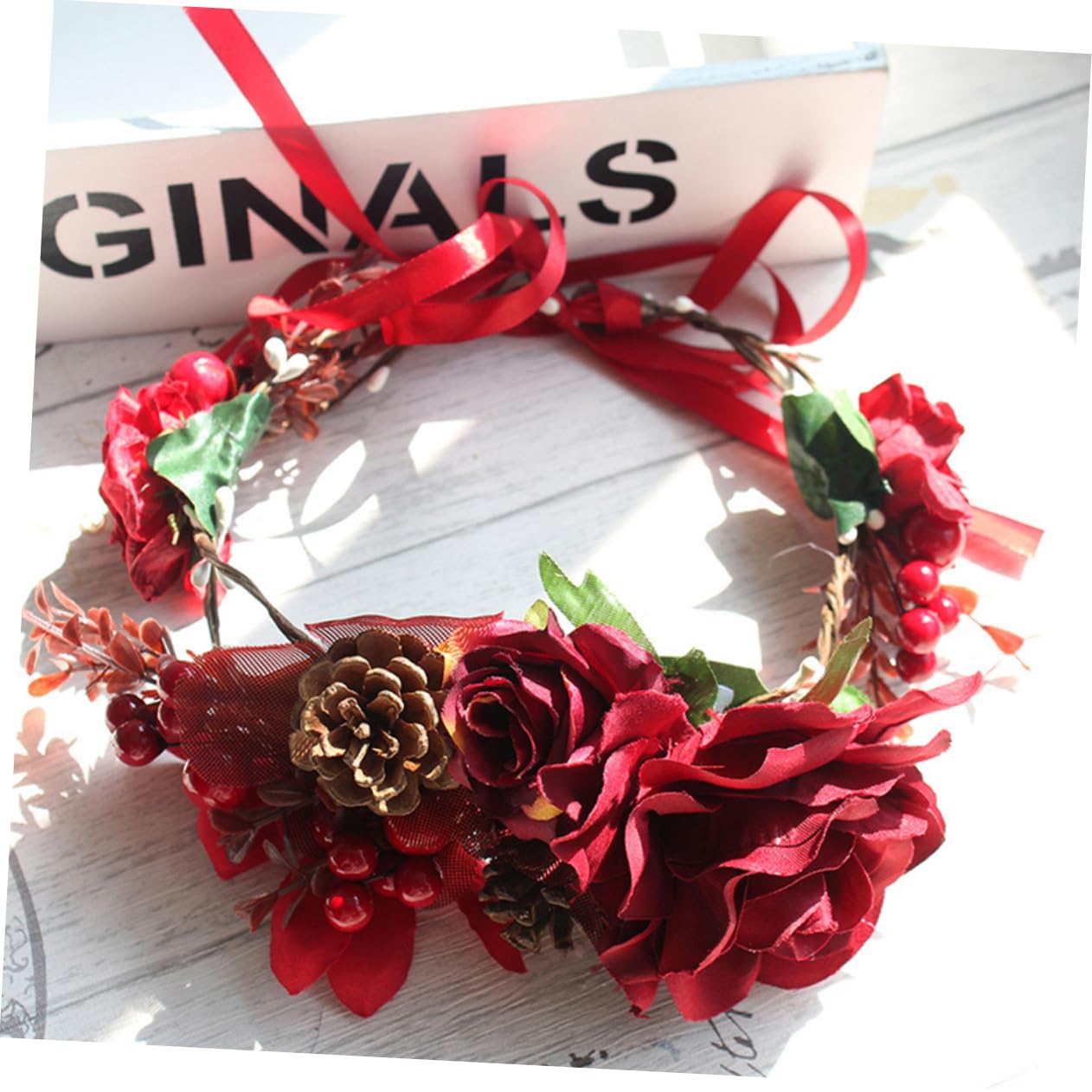 FRCOLOR 3piezas Diadema Floral Navideña Piñas y Berries Accesorio De Cabello Rojo Para Fiestas y Fotografía