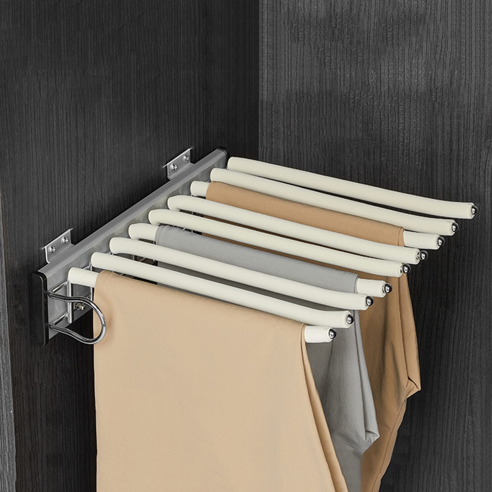 Porte-pantalon coulissant pour penderie étroite et cintre de gain de place