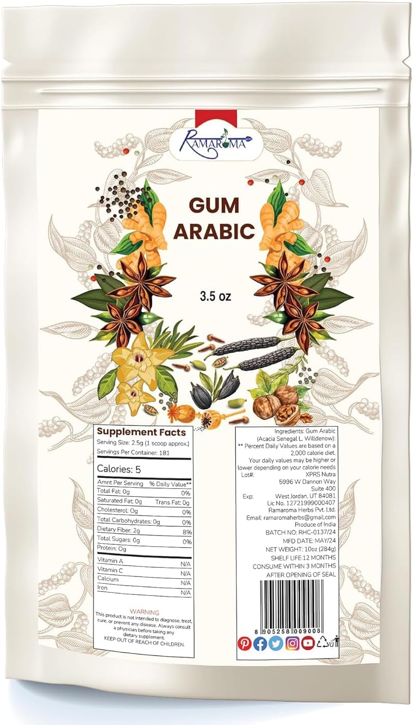 Indian Gum Arabic Tree Acacia Fiber Gum Organic (Babool), Indian Gum, Acacia Fiber Gum Pure Organic, All Natural, Salt-Free | Vegan | No Colors | Gluten Friendly | NON-GMO, 3.5oz (100g)