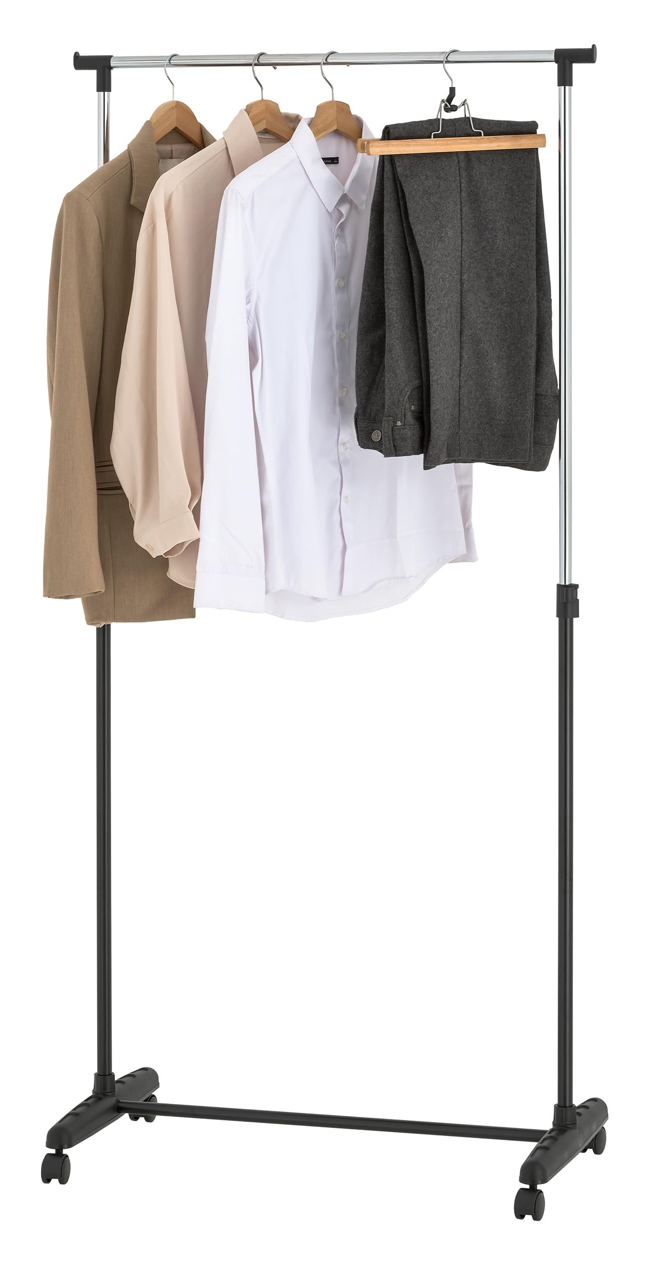 Heavy Duty Garment Rack Clothes Rack, Adjustable Clothing Rack Organizer, Single or Double Rail Hanging Rack with Optional Wheels & Shelves for Bedroom, Laundry, Closet & Retail Store (STYLE 1)
