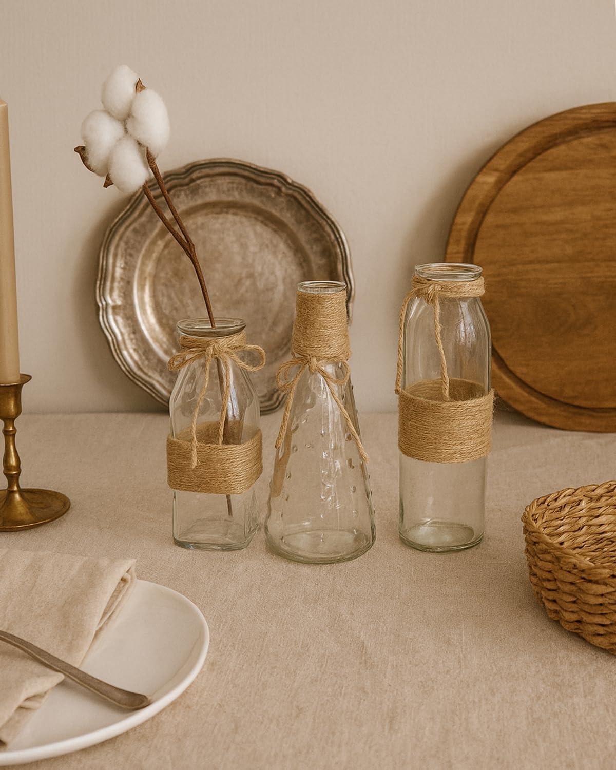 10Pcs Small Glass Vases Set - Clear Mini Bud Vases with Twine Ropes, Vintage Farmhouse Style for Flower Arrangements, Centerpieces, Wedding, Home and Table Decor - Image 7