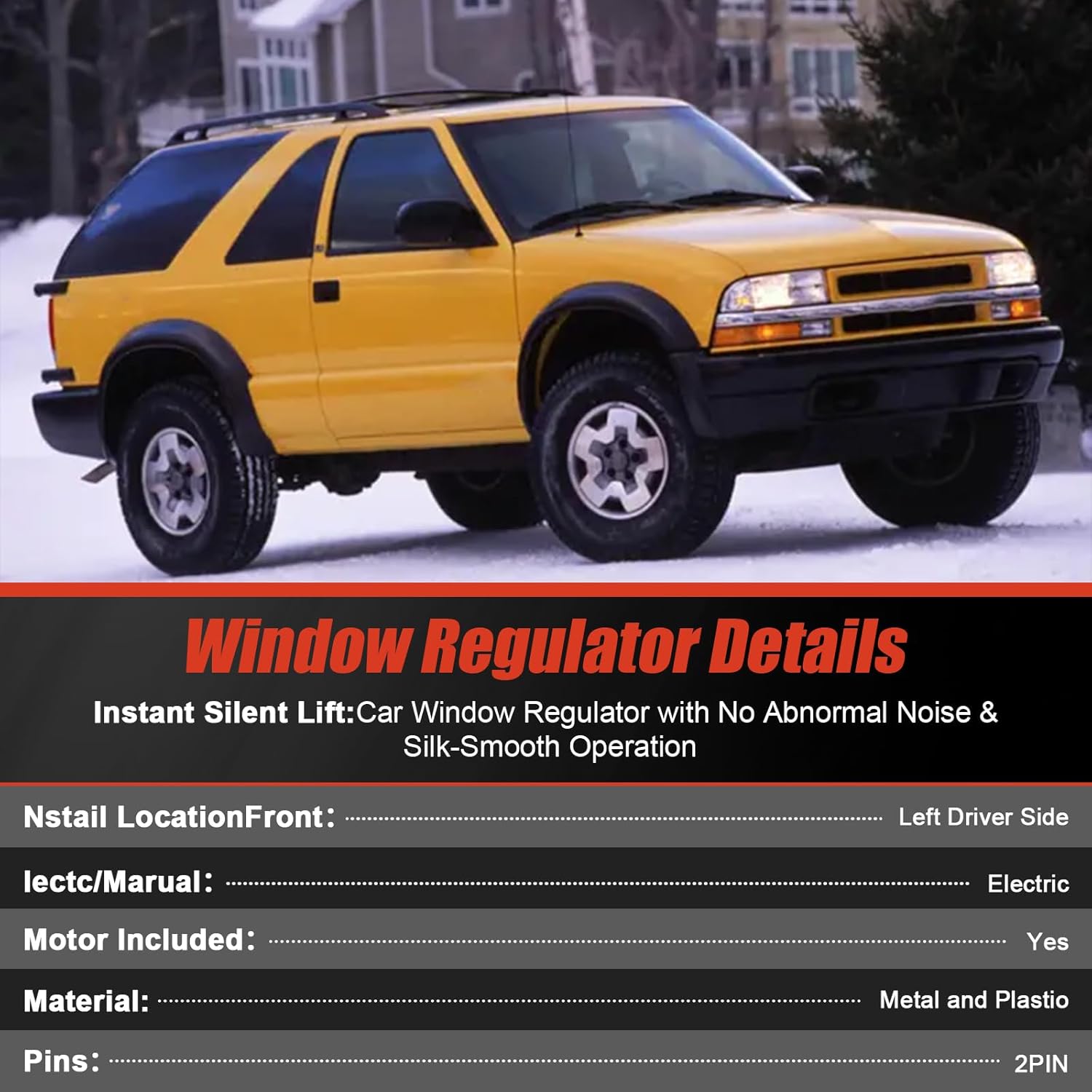 741-844 Front Left Driver Side Power Window Regulator with Motor, Compatible with Chevy S10/ GMC Sonoma 1994-2004, Chevy Blazer 1995-2005, Oldsmobile Bravada/GMC Jimmy 1996-2001