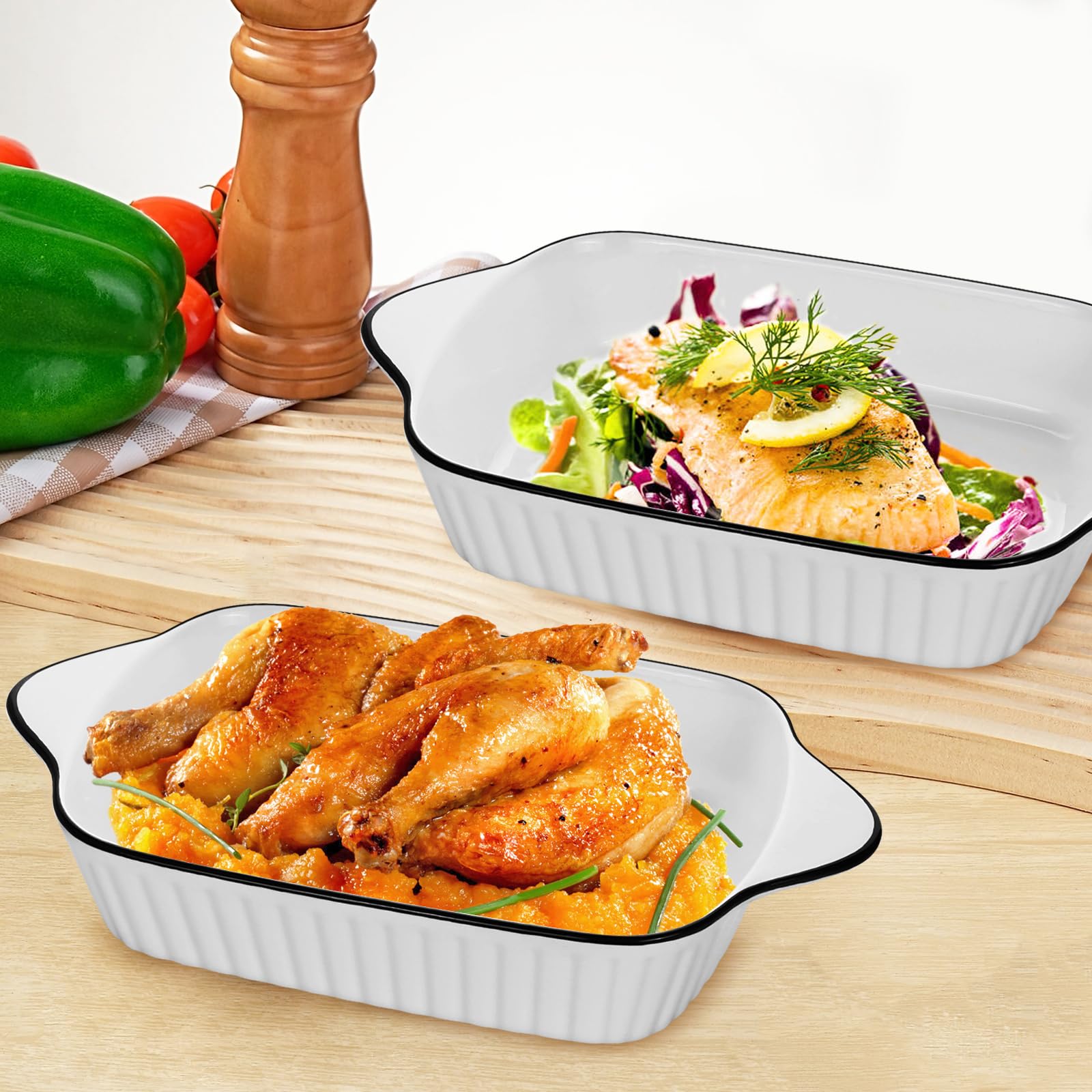 Hioph Lasagna Baking Dish, Set of 2 Ceramic Baking Dishes, Heat-Resistant Handles, Rectangular Wide Baking Dish, Oven Safe - Image 3