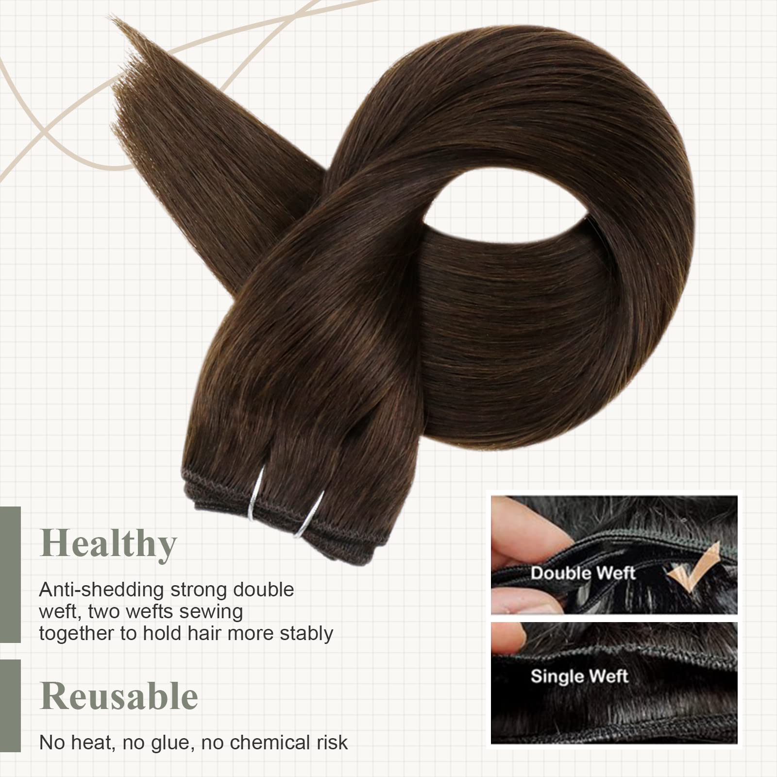 Fshine Extension Capelli Veri Tessitura Marrone Scuro Capelli Cucite Extension 30CM 80g Hair Extension Capelli Matassa Brazilian Lisci Extension Remy Bundles Capelli #2