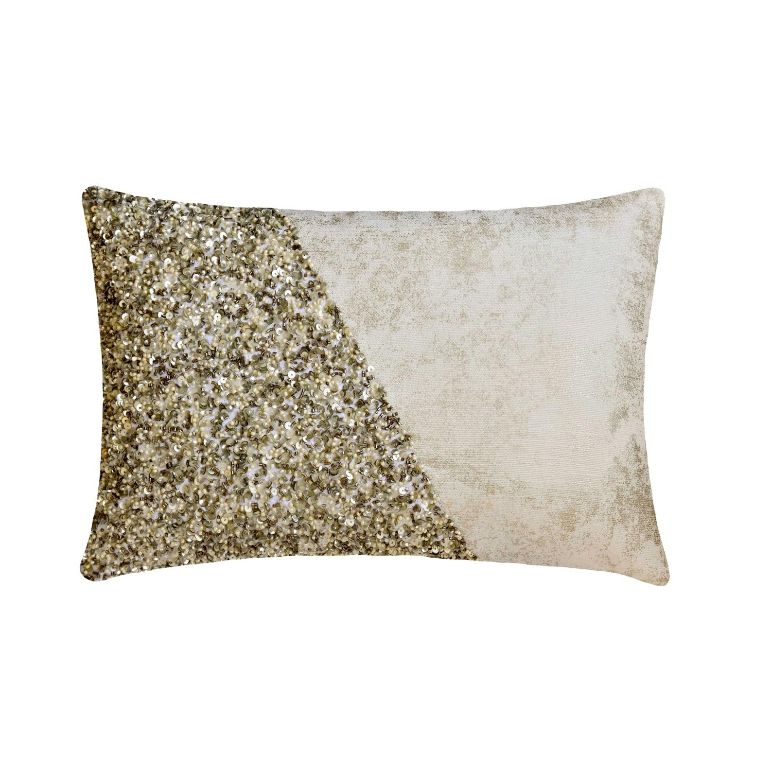 The HomeCentric Decorative Ivory & Gold Pack of 2, 30x40 cm (12"x16") Lumbar Cushion Covers, Jacquard Beaded, Sequins, Foil & Patchwork Lumbar Cushion Covers, Abstract Pattern Modern Style - Elaina — image 1