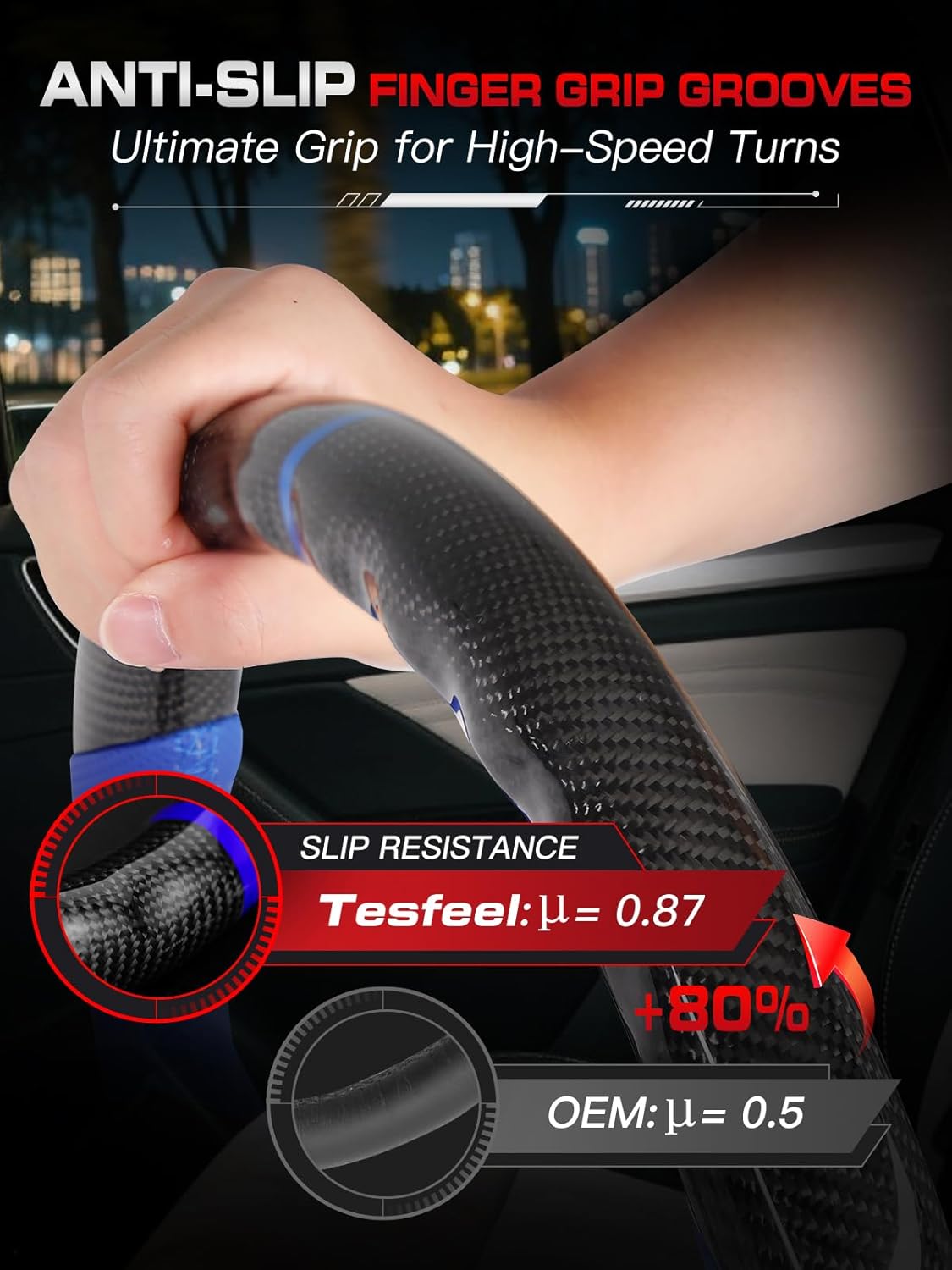 Real Carbon Fiber Steering Wheel for Corvette C5 1997–2004, D-Shaped Flat-Bottom, Blue Nappa Perforated Leather with Blue Stripe & Stitching, Black Carbon Fiber Inlay, for C5 Base/Z06