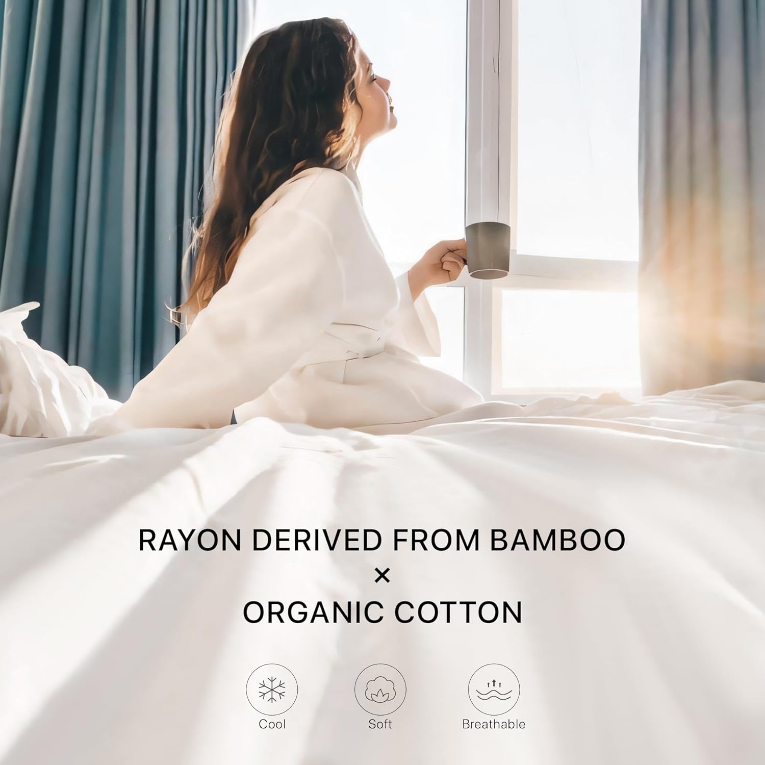 NATUREFIELD Bed Sheets Set King Size (4pc), Rayon Derived from Bamboo & Organic Cotton Blend, Silky Soft Cooling Sheets with Deep Pockets, Hotel Luxury Bedding Sheets & Pillowcases - Image 3