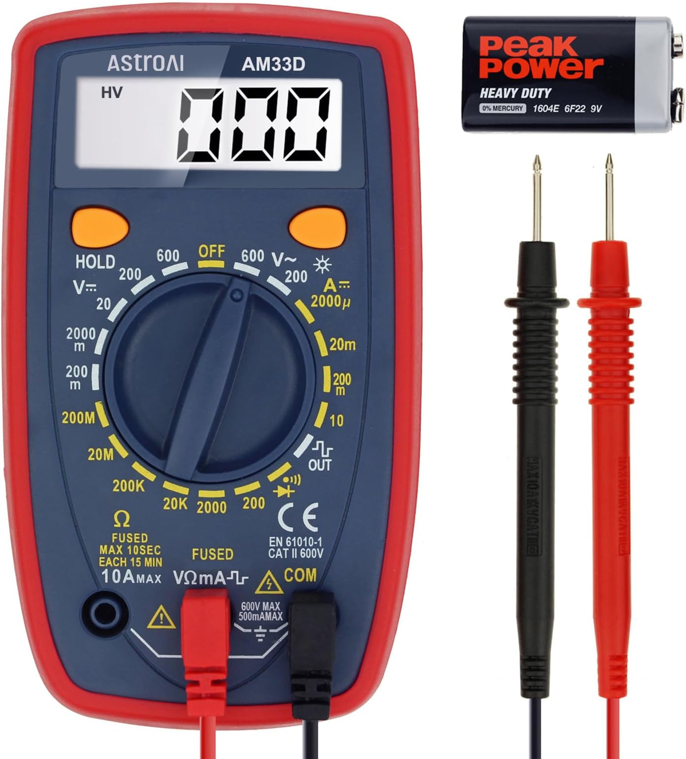 AstroAI Digital Multimeter Tester 2000 Counts with DC AC Voltmeter and Ohm Volt Amp Meter; Measures Voltage, Current, Resistance, Continuity and Diode, Blue